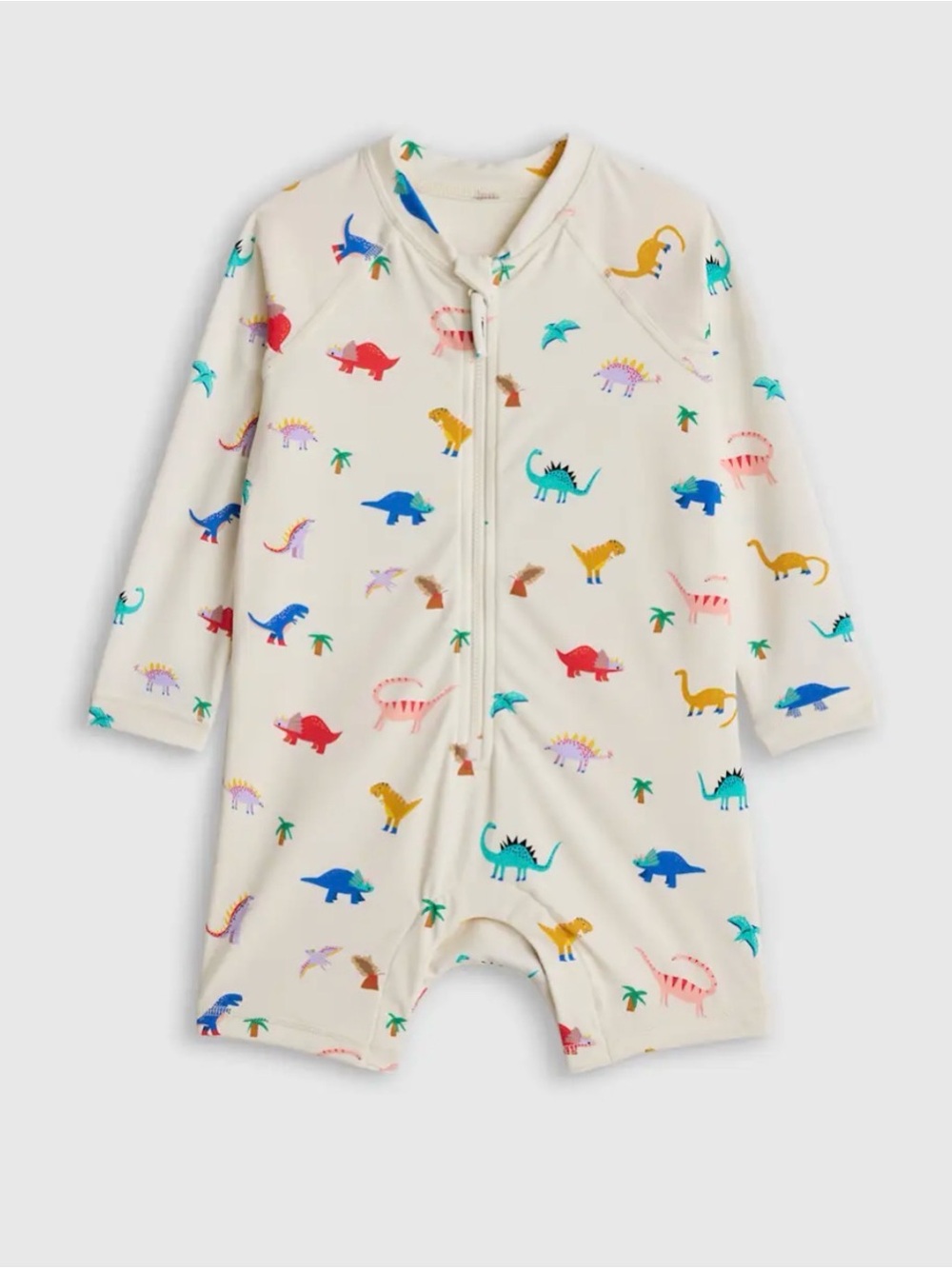 Quince Long Sleeve Zip-Up Rash Guard One-Piece, Dinosaur Print, 2T